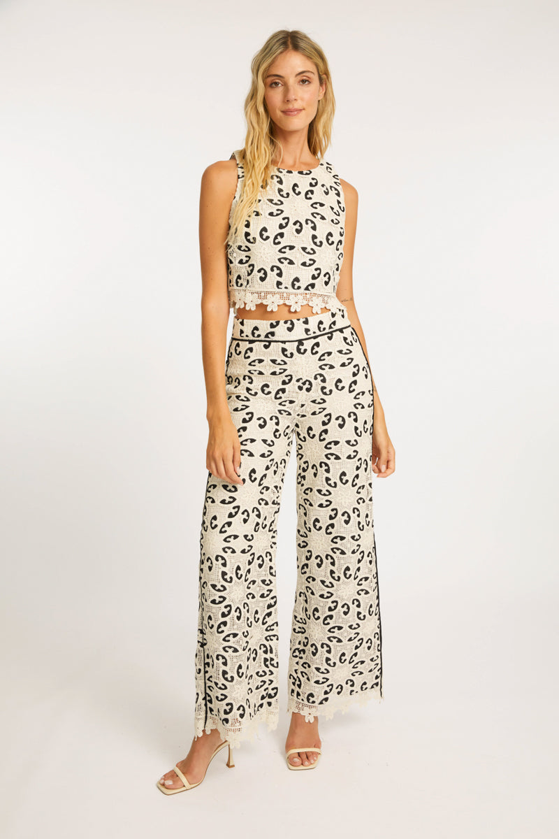Celina Ivory / Black Lace Pant