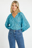 Miki Teal Leaf Burnout Top