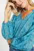 Miki Teal Leaf Burnout Top