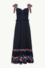 Thandi Dress in Peacoat Navy Palm Embroidery