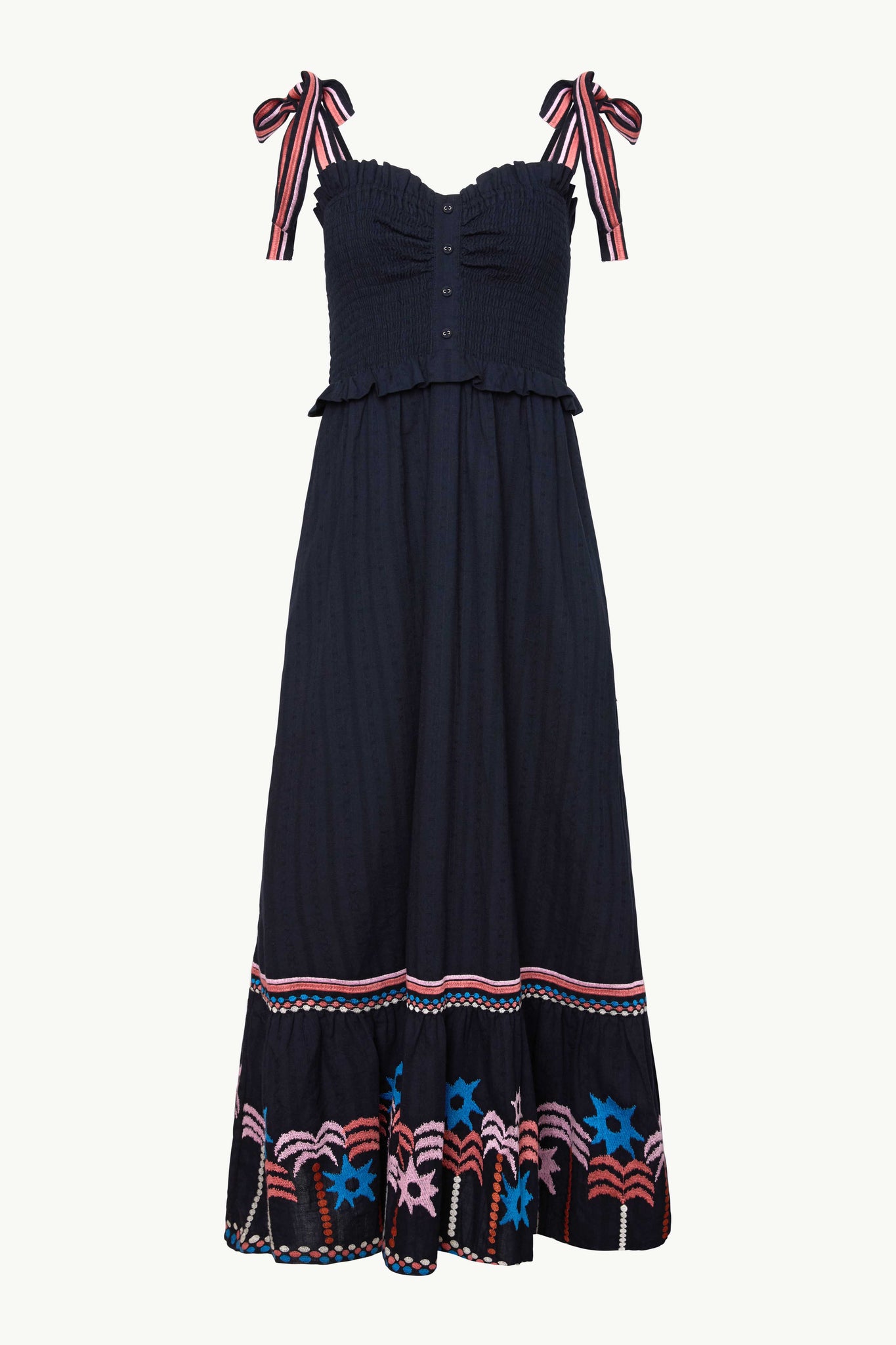Thandi Dress in Peacoat Navy Palm Embroidery