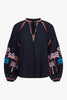 Phoebe Top in Peacoat Navy Palm Embroidery