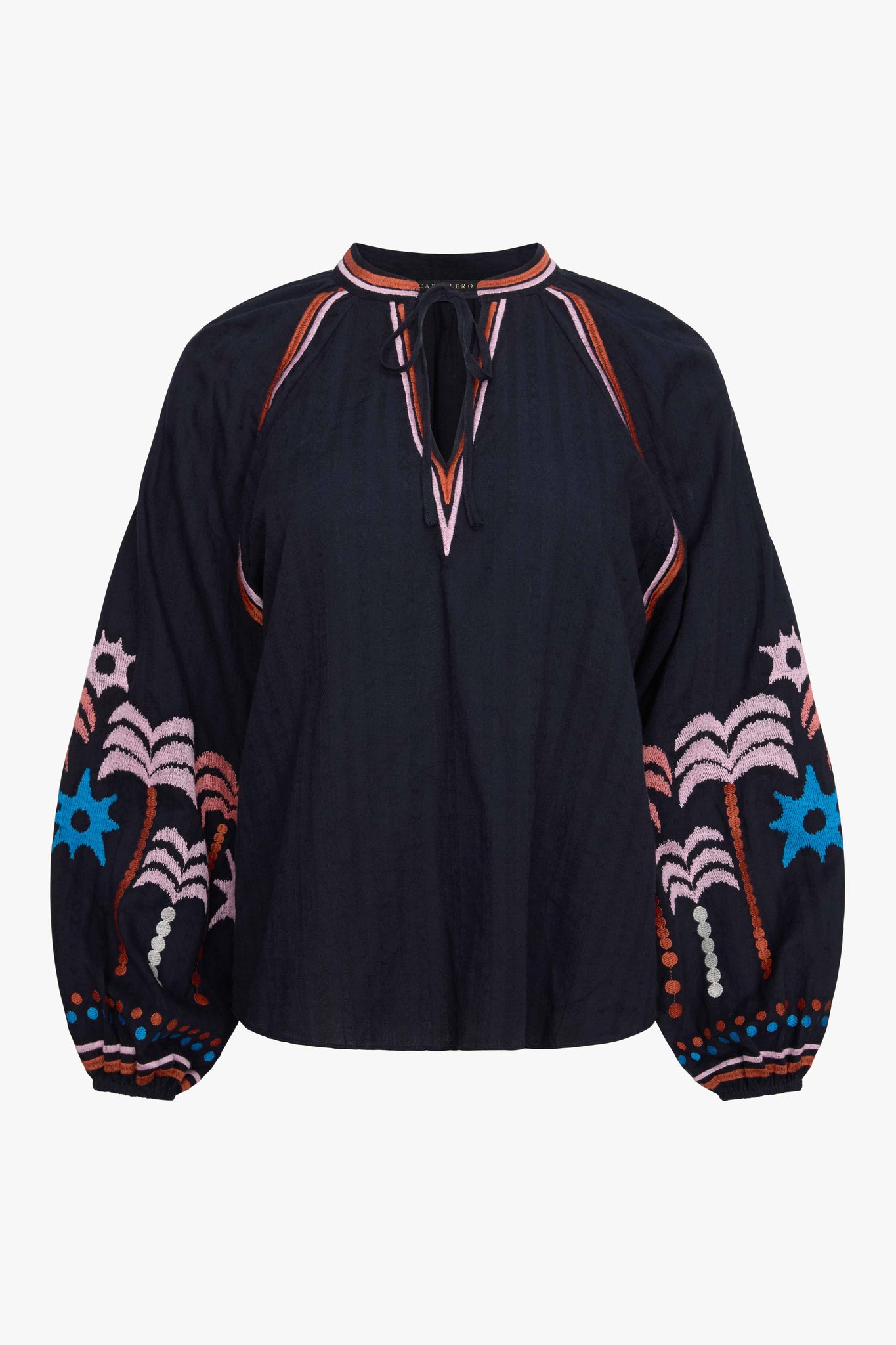 Phoebe Top in Peacoat Navy Palm Embroidery
