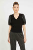 Andrea Top in Black with Vegan Leather Sleeves