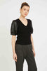 Andrea Top in Black with Vegan Leather Sleeves