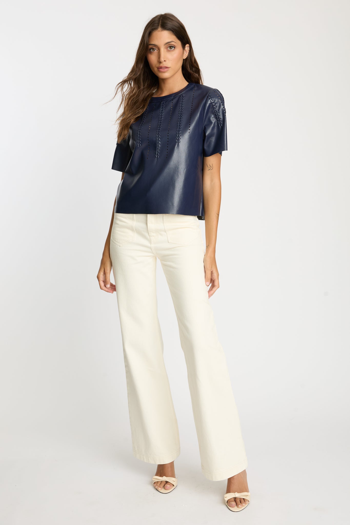 Carsyn Top in Navy Vegan Leather