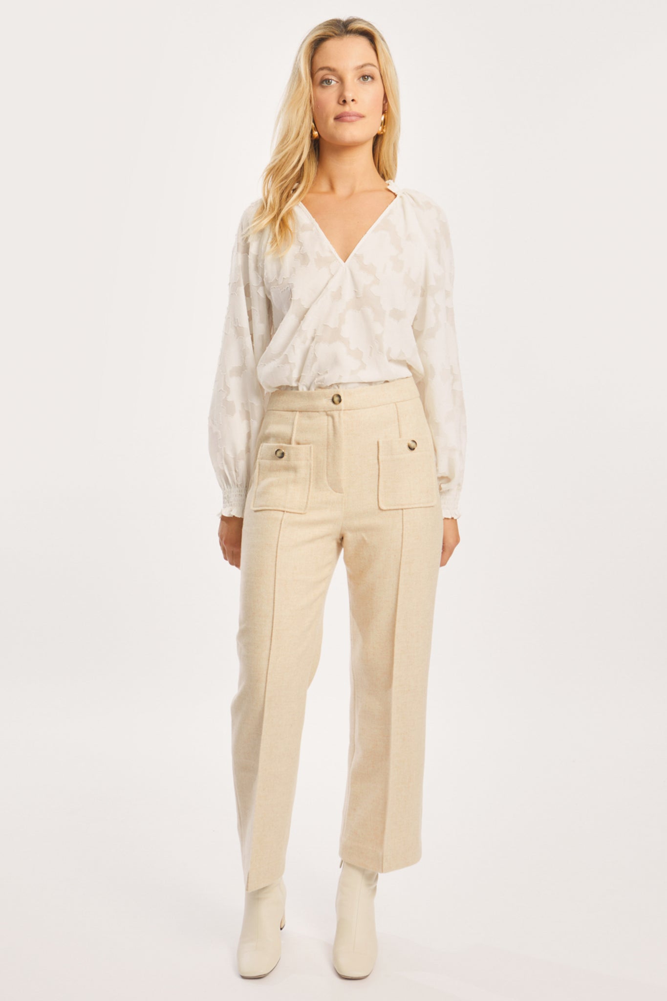Monica Floral Burnout Top in Ivory