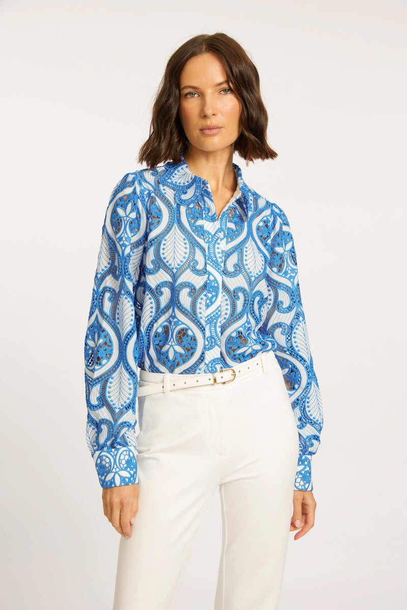 Emmie White / French Blue Lace Top