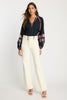 Phoebe Top in Peacoat Navy Palm Embroidery