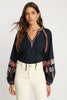 Phoebe Top in Peacoat Navy Palm Embroidery