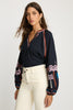 Phoebe Top in Peacoat Navy Palm Embroidery