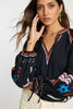 Phoebe Top in Peacoat Navy Palm Embroidery