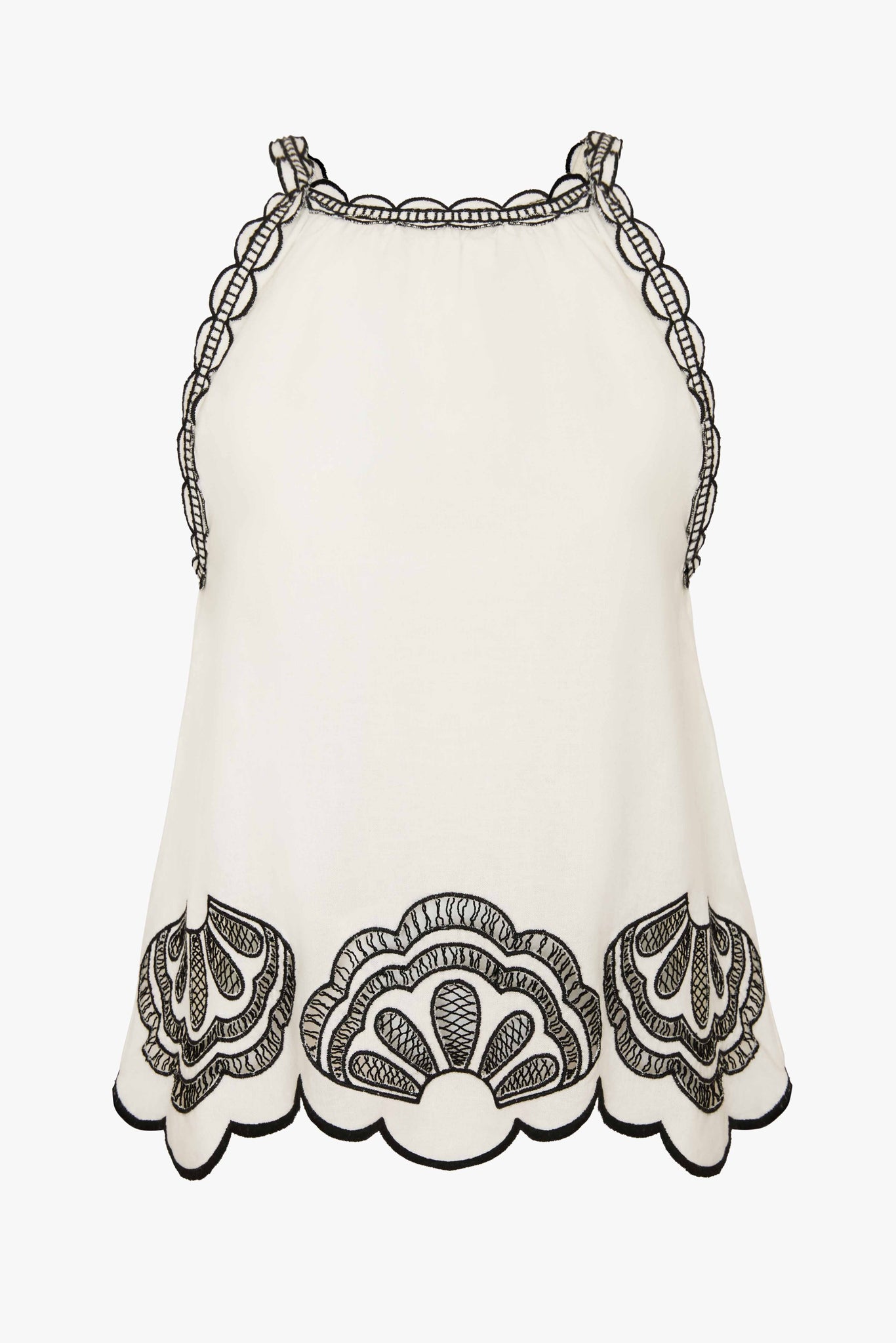 Hadley Top in White / Black Embroidery