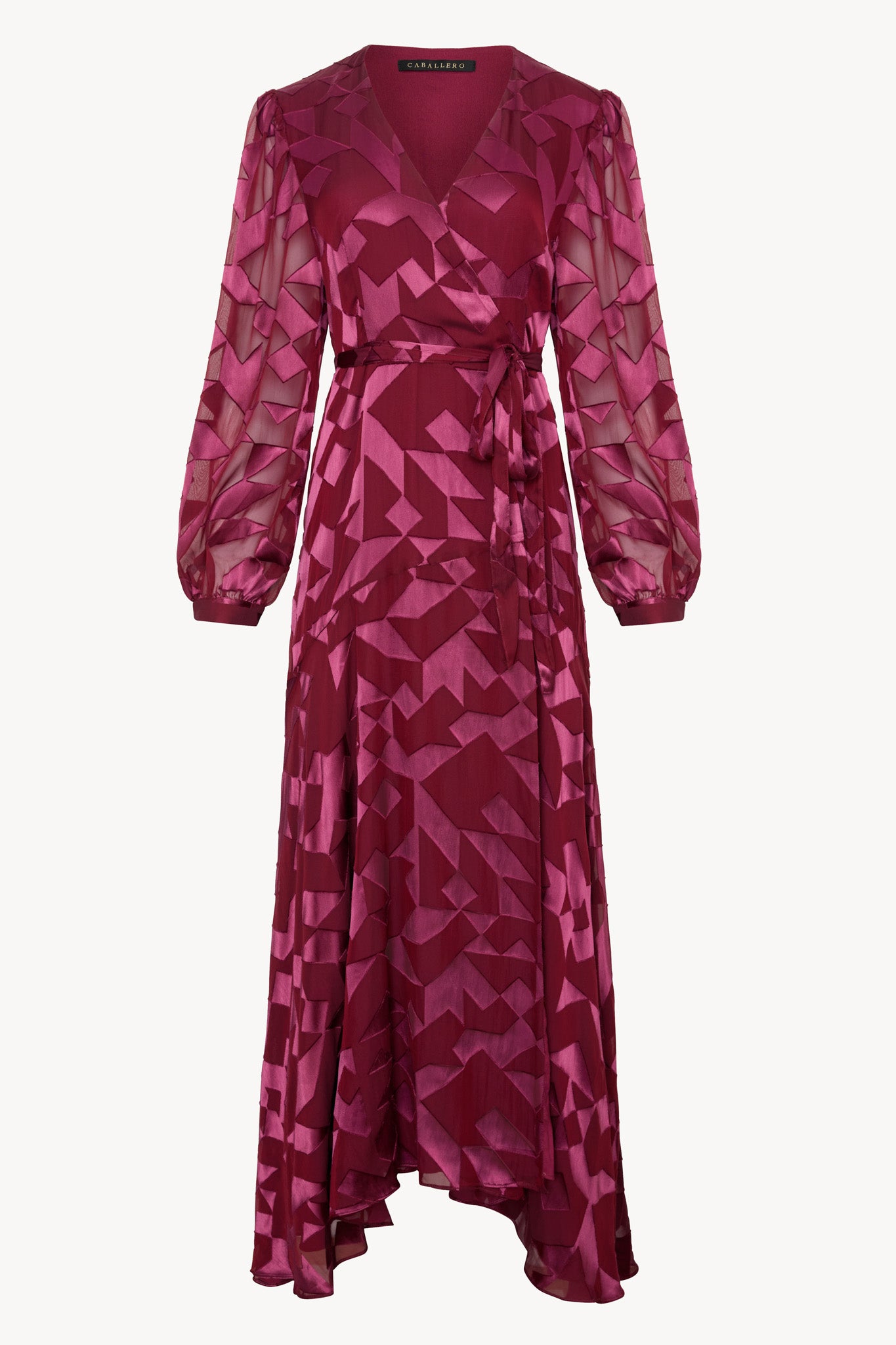 London Gown in Cabernet Silk Geo Burnout