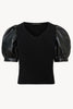 Andrea Top in Black with Vegan Leather Sleeves