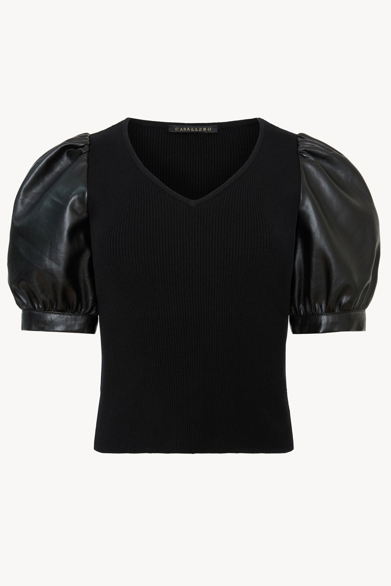 Andrea Top in Black with Vegan Leather Sleeves
