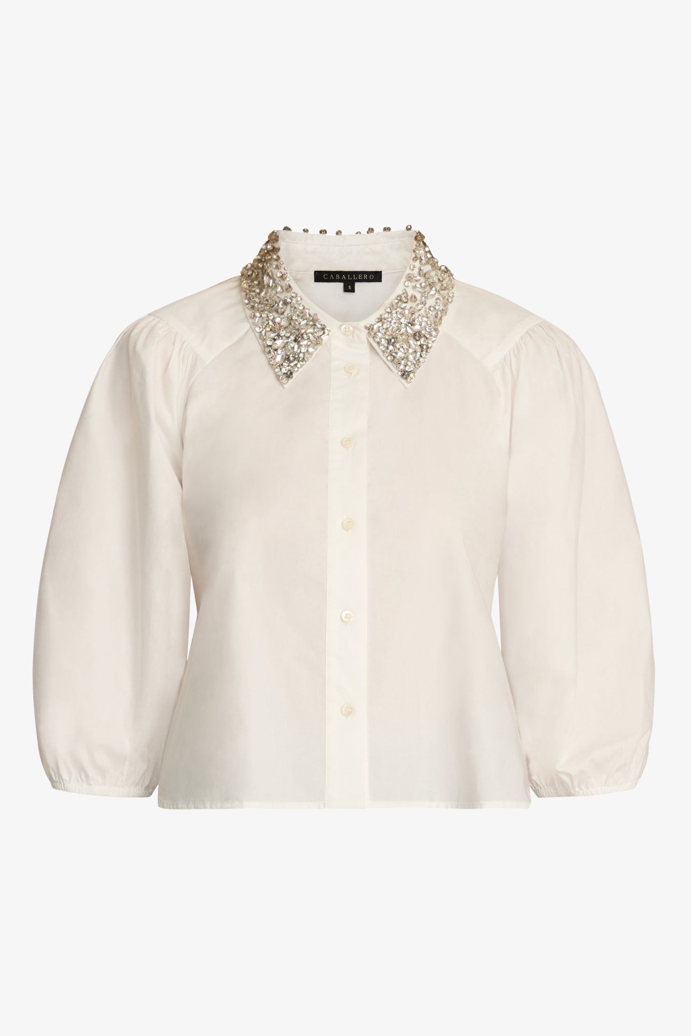 Juliette Top in White with Studded Collar