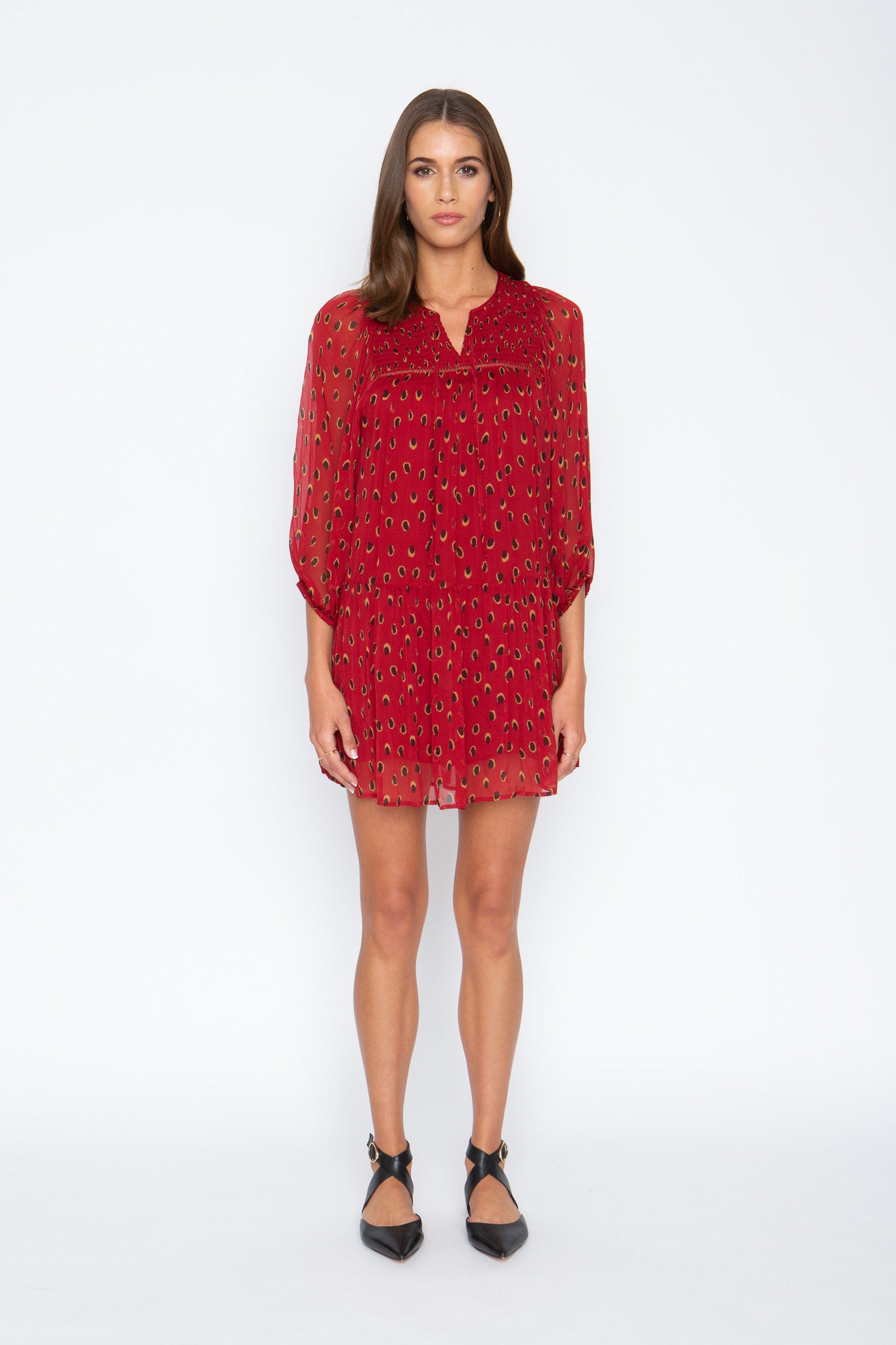 Vanya Dress in Peacock Red Dot